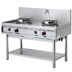 Gas wok hob with shelf, 2 burners, 1 water tap AHA0002