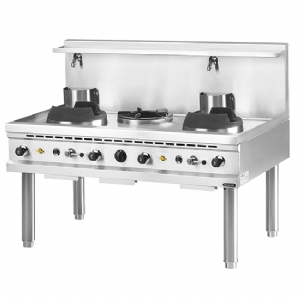 Gas wok hob, 2 burners, 1 soup burner, 2 water taps AHA0008/NN