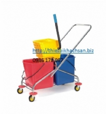 XÊ DẨY LAU SÀN, 60L Side-Press DOUBLE MOP TROLLEY B-043