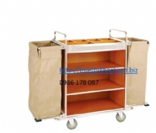 GIỎ DỊCH VỤ PHÒNG BẰNG THÉP KHÔNG GỈ VỚI GỖ , Stainless Steel with wood Guess Room Service Cart D-019