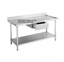 SS304 Work Bench With Drawer & Splash Back-With Under Shelf (Round)